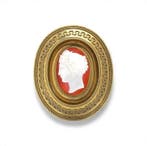 Broche - 18 karaat Geel goud Carneool - Victoriaanse