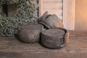 Ronde houten onderzetters met houder Old grey, Ophalen of Verzenden, Nieuw