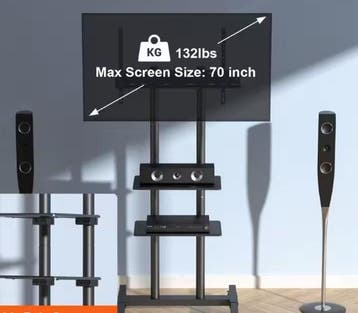 Mobiele TV Standaard 32-70 inch met Wielen Dubbel, Audio, Tv en Foto, Televisiebeugels, Verzenden, Nieuw