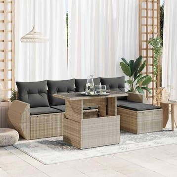 vidaXL 6-delige Loungeset met kussens poly rattan lichtgrijs, Verzenden, Nieuw, Loungeset