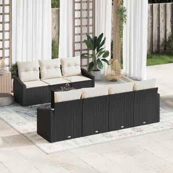 vidaXL Bankstel 8 st Zwart en Crème poly rattan, Verzenden, Nieuw, Rotan, 8 zitplaatsen