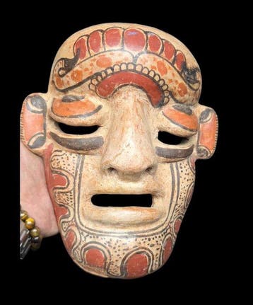 Curiosity cabinet -Aztec - vintage clay mask pottery-Mascara