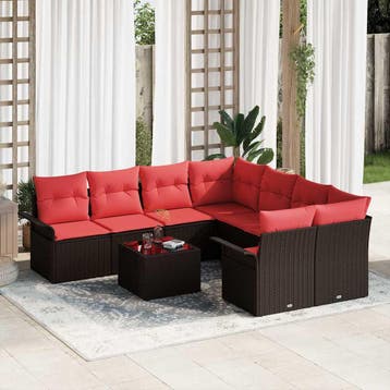 vidaXL Tuin Sofa Set 9 st 10-Aantal zitplaatsen Bruin en, Verzenden, Nieuw, Meer dan 8 zitplaatsen