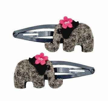 Haarspeld Klikklak 4cm - Olifant - Vilt - Grijs - Set van 2, Nieuw