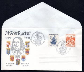 Nederland 1957 - FDC Michiel de Ruyter- Gratis verzending, Postzegels en Munten, Postzegels | Nederland, Gestempeld