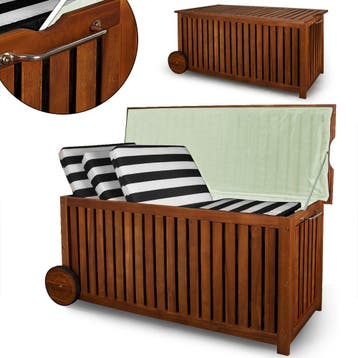 Kussenbox acaciahout 124x52x58cm met Wielen (Kussenboxen), Verzenden, Nieuw