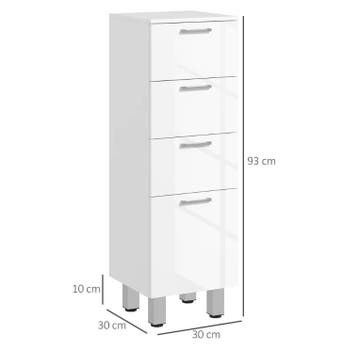 Nieuwe Kleankin Badkamerkast Wit – 4 Laden – 30x30x93 cm, Huis en Inrichting, Badkamer | Badkamermeubels, (Half)hoge kast, Minder dan 50 cm