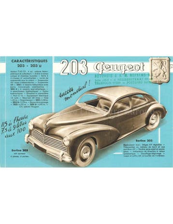 1950 PEUGEOT 203 BROCHURE FRANS, Nieuw, Peugeot, Author