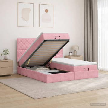 vidaXL Ottoman bed met matras met hoofdeinde 2 st Roze, Verzenden, Nieuw, Stof
