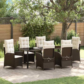 vidaXL Tuin eettafelset 7 st Bruin poly rattan, Verzenden, Nieuw, 7 zitplaatsen