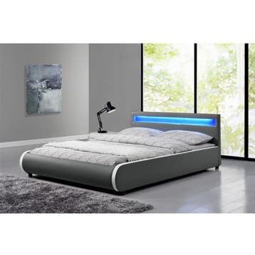 Gestoffeerd bed Sevilla - 140 x 200 cm - Donkergrijs - LED V, Verzenden, Nieuw