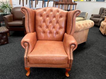 Chesterfield Maarssen Bruin Leren Chesterfield KING Fauteuil, Ophalen, Zo goed als nieuw, Leer, Chesterfield