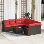 vidaXL Bankstel 9 pcs Bruin en Rood Polyester, Tuin en Terras, Tuinsets en Loungesets, Verzenden, Nieuw, Rotan, Meer dan 8 zitplaatsen