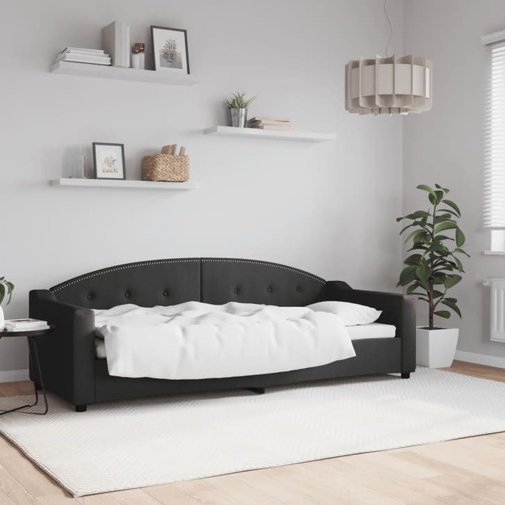 vidaXL Slaapbank 80x200 cm stof zwart, Huis en Inrichting, Slaapkamer | Bedden, 80 cm, 200 cm, Zwart, Eenpersoons, Nieuw, Stof