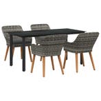 vidaXL Tuin eettafelset met kussen 5 pcs Grijs poly rattan, Verzenden, Nieuw, Rotan