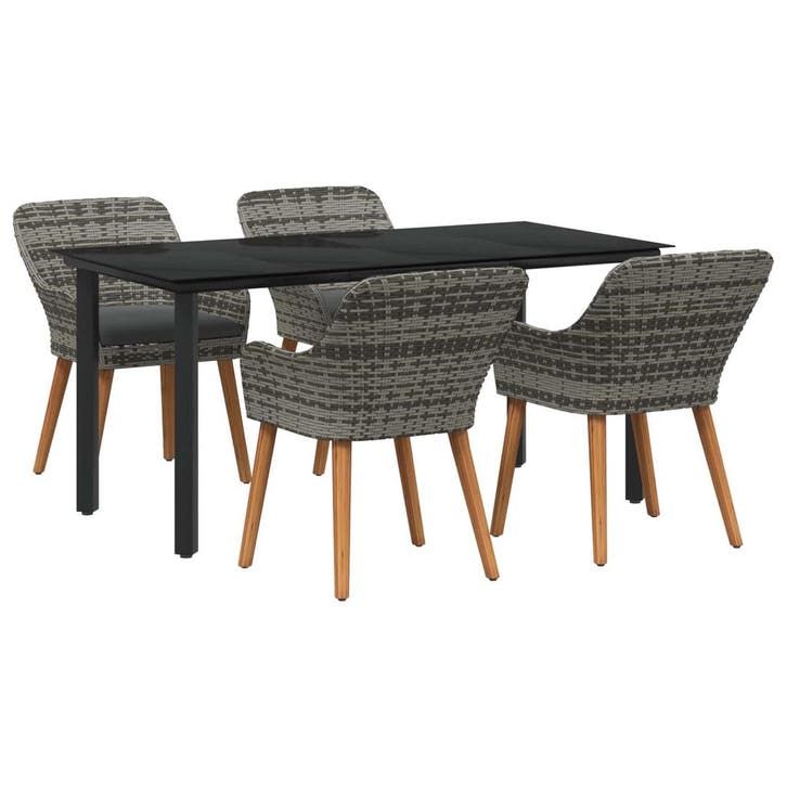 vidaXL Tuin eettafelset met kussen 5 pcs Grijs poly rattan, Tuin en Terras, Tuinsets en Loungesets, Nieuw, Rotan, Verzenden