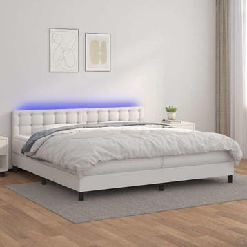 vidaXL Boxspring met matras en LED kunstleer wit 200x200 cm, Overige materialen, Verzenden, Wit, Overige maten