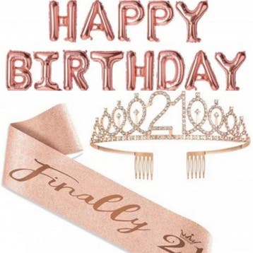 Finally 21 set met diadeem en sjerp deLuxe rosé goud glitter, Ophalen of Verzenden, Nieuw, Versiering, Verjaardag