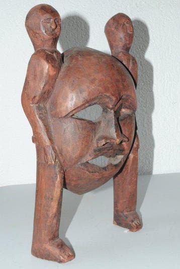 Oude wachterfiguur, beschermfiguur, 35 cm, standmasker,, Antiek en Kunst