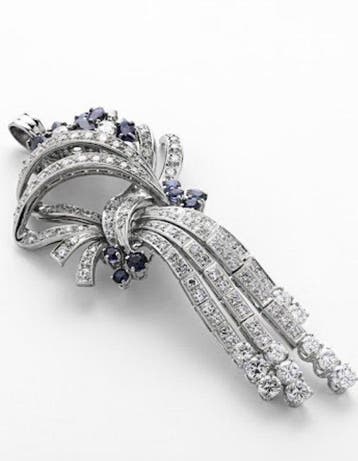 Hanger - 18 karaat Witgoud - 2,90ct. tw. Saffier - Diamant