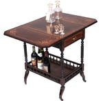 Drankentafel met 2 hangoren en lade rijk en prachtig ingeleg, Antiek en Kunst, Ophalen of Verzenden