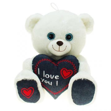 Kruger pluche beer - wit - I love you - 30 cm - knuffel, Verzenden, Nieuw