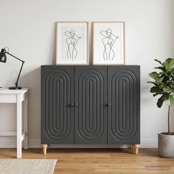 vidaXL Dressoir Zwart 89 x 34,5 x 80 cm Bewerkt hout, Huis en Inrichting, Kasten | Dressoirs, Verzenden, Nieuw, Overige houtsoorten