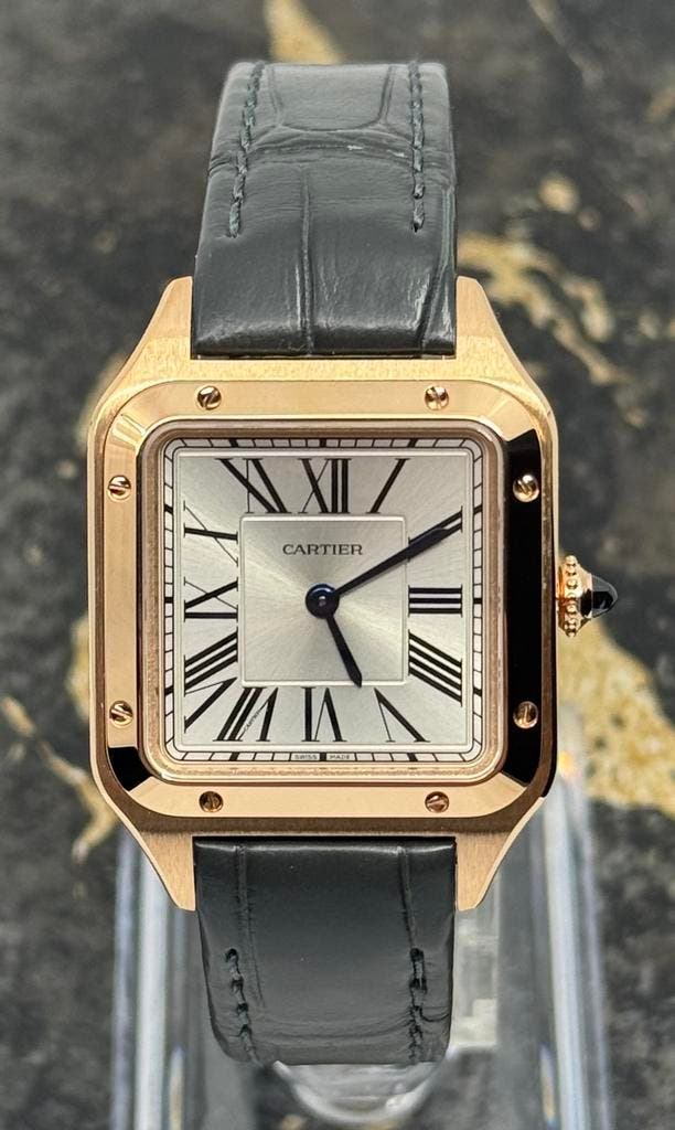 Cartier Santos-Dumont Rose - Leather - Small - WGSA0117, Sieraden, Tassen en Uiterlijk, Horloges | Heren, Leer, Nieuw, Goud, Overige merken