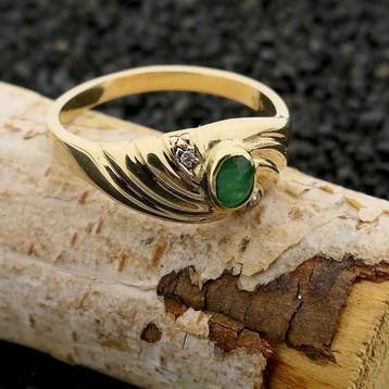 Gouden ring met smaragd en zirconia; 14 karaat; ringmaat 19, Sieraden, Tassen en Uiterlijk, Gebruikt, 19 tot 20, Ophalen of Verzenden