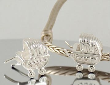 1 x Kraal Kinderwagen 8 x 14 mm – 925 Sterling Zilver, Ophalen of Verzenden, Nieuw, Kraal