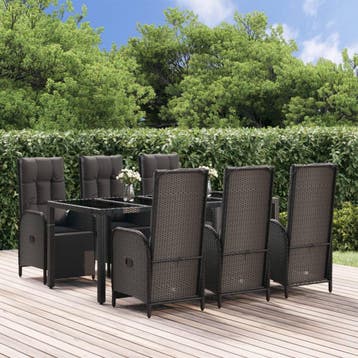 vidaXL 7-delige Tuinset met kussens poly rattan zwart, Verzenden, Nieuw, Tuinset