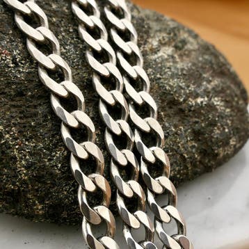 Zilveren robuuste platte gourmetschakel ketting, Sieraden, Tassen en Uiterlijk, Kettingen, Ophalen of Verzenden, Gebruikt, Zilver