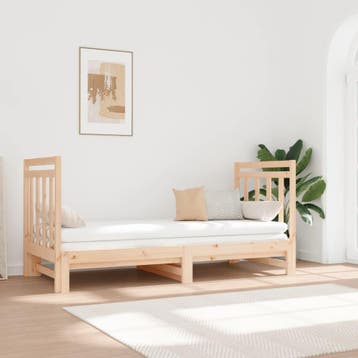 vidaXL Slaapbank uitschuifbaar massief grenenhout 2x(90x190), 90 cm, Eenpersoons, Bruin, Verzenden