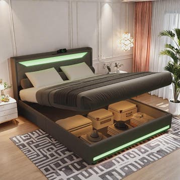 Luxe Boxspring Bed met Opbergruimte, LED Verlichting en USB, Verzenden, Nieuw