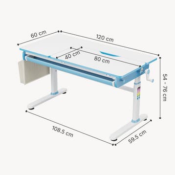 Kinderbureau Kuosa verstelbaar 54-76x120x60 cm blauw en wit, Huis en Inrichting, Bureaus, Verzenden, Nieuw