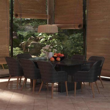 vidaXL 9-delige Tuinset poly rattan zwart, Verzenden, Nieuw, 8 zitplaatsen, Tuinset