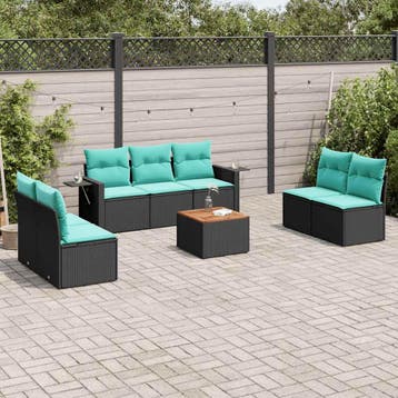 vidaXL 8-delige tuinbankset met kussens, zwart polyrotan, Tuin en Terras, Verzenden, Nieuw