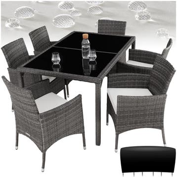 Wicker zitgroep Porto 6+1 met beschermhoes - grijs/wit, Tuin en Terras, Verzenden, Nieuw