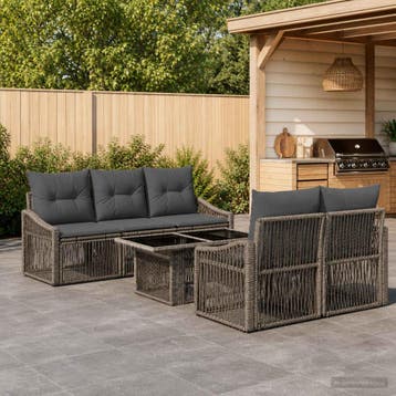vidaXL Tuinbankenset 6 st Grijs en Donkergrijs poly rattan, Verzenden, Nieuw