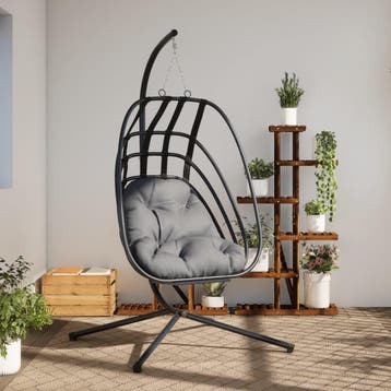 vidaXL Hangende Egg Chair met standaard antraciet staal, Verzenden, Nieuw, Metaal