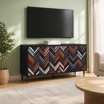 vidaXL Tv-meubel OMMEN 102 x 33 x 51 cm Zwart eiken Bewerkt, Minder dan 50 cm, Verzenden, Nieuw, Minder dan 100 cm