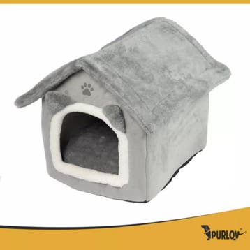 Purlov Grijs kattenhuis – pluche bed met dak en kussen, Ophalen of Verzenden, Nieuw