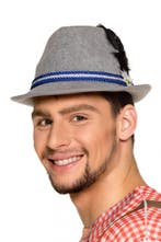 Grijze Tiroler Hoed Blauw Edelweiss Jagershoedje Bloem Oktob, Ophalen of Verzenden, Nieuw, Feestartikel, Carnaval