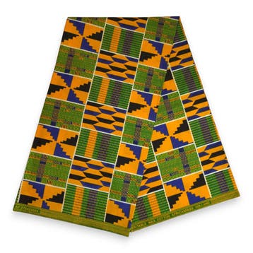 Afrikaanse wax print stof - Blauw Geel Kente Print Ghana - 1, Ophalen of Verzenden, Nieuw