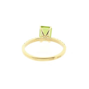 Gouden rijring met peridoot en diamanten; 0,12 ct., Gebruikt, Ophalen of Verzenden, 17 tot 18, Met edelsteen