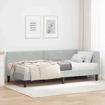 vidaXL Hoekbedframe met Matras 2 st Lichtgrijs 80 x 200 cm, Verzenden, Nieuw, Eenpersoons, Stof