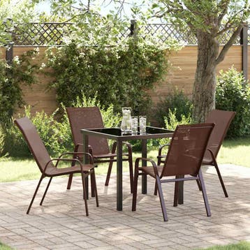 vidaXL Tuin eettafelset 5 pcs Bruin en zwart Poedercoating, Verzenden, Nieuw, Textileen, 5 zitplaatsen