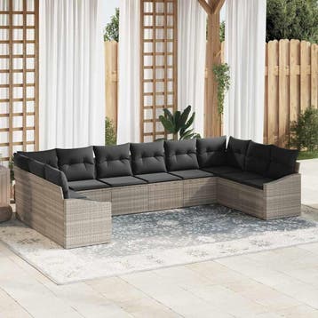 vidaXL Tuinbankenset 10 st Lichtgrijs poly rattan, Verzenden, Nieuw, Rotan, Meer dan 8 zitplaatsen