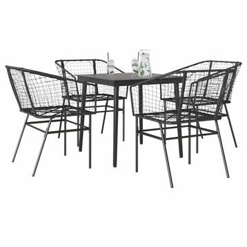 vidaXL 5-delige Tuinset poly rattan glas zwart, Verzenden, Nieuw, 4 zitplaatsen, Tuinset