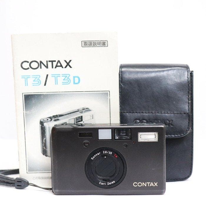 Contax Contax T3 Double Teeth Black Body Carl Zeiss Sonnar, Audio, Tv en Foto, Fotocamera's Analoog